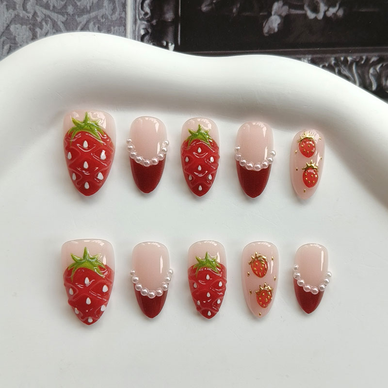 Nail Art Strawberry - 10Pcs Women French Style 3D Strawberry