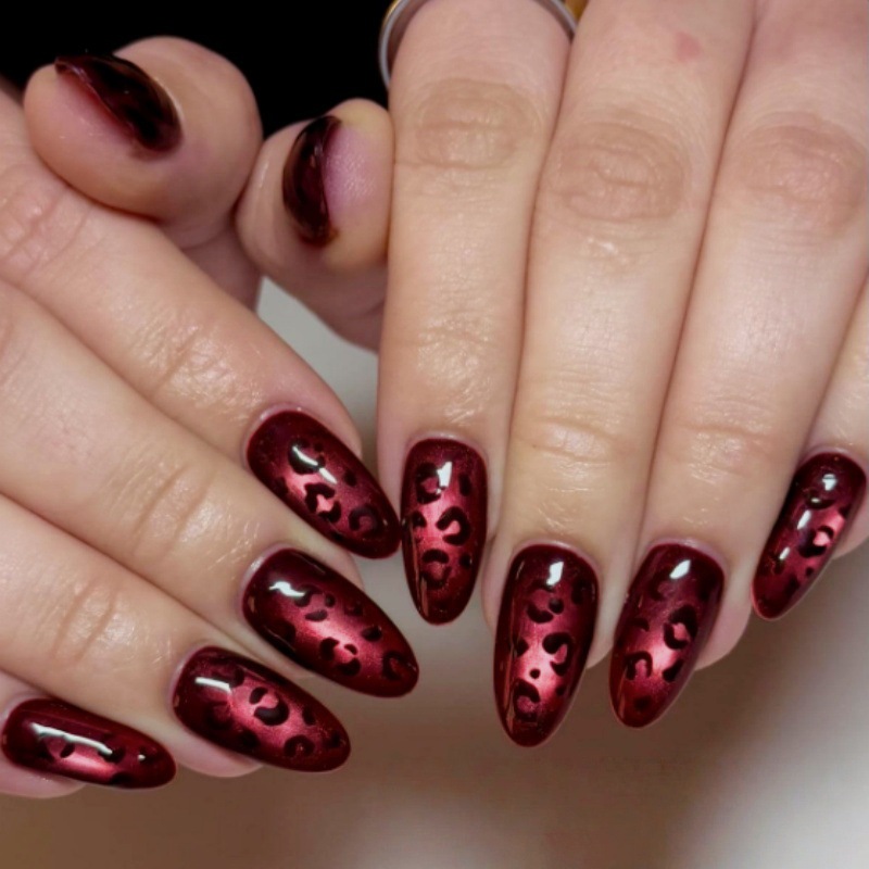 24Pcs Rose Red Cat's Eye False - Nail Art Zebra Design review and price