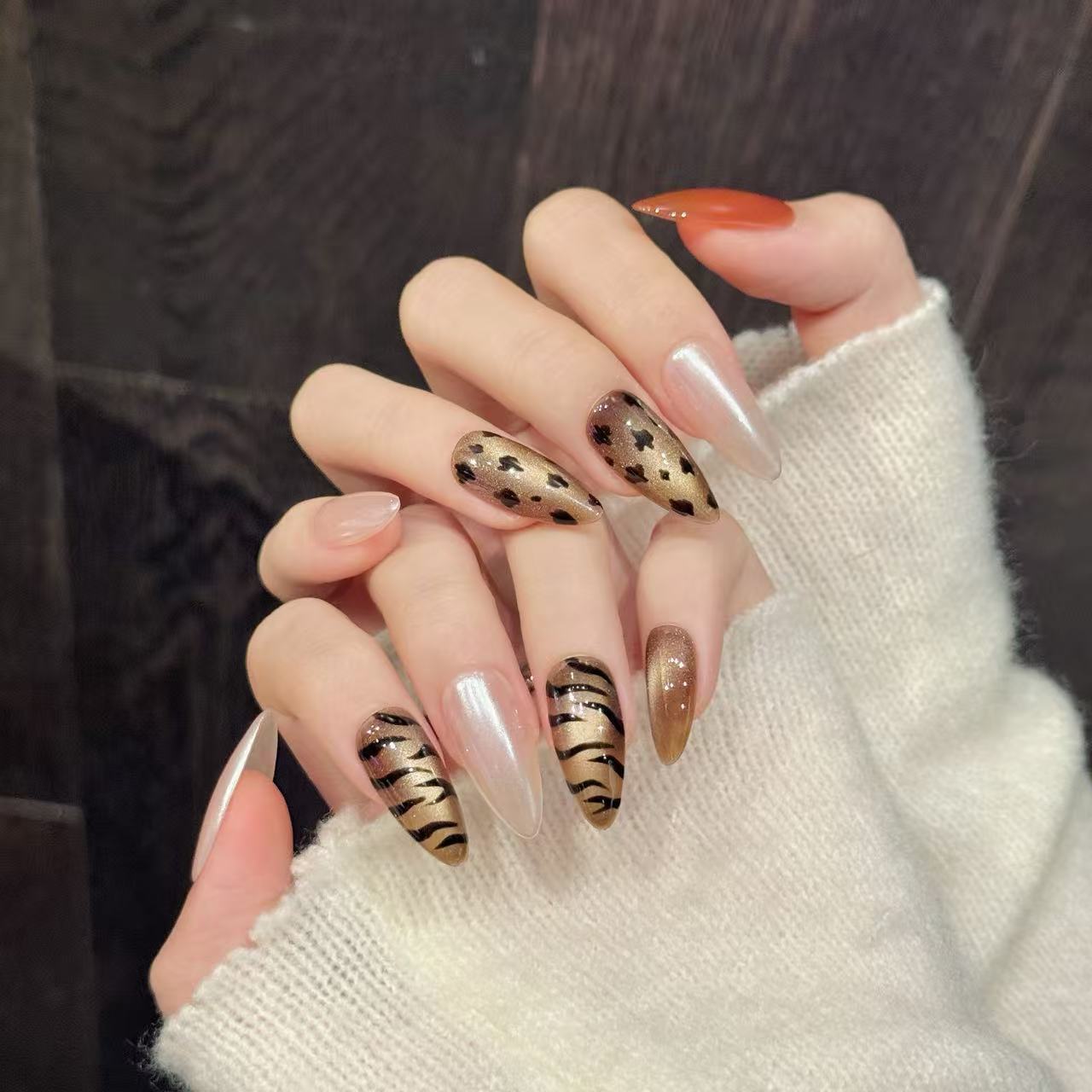 10pcs Handmade Almond Press On - Nail Art Zebra Design review and price