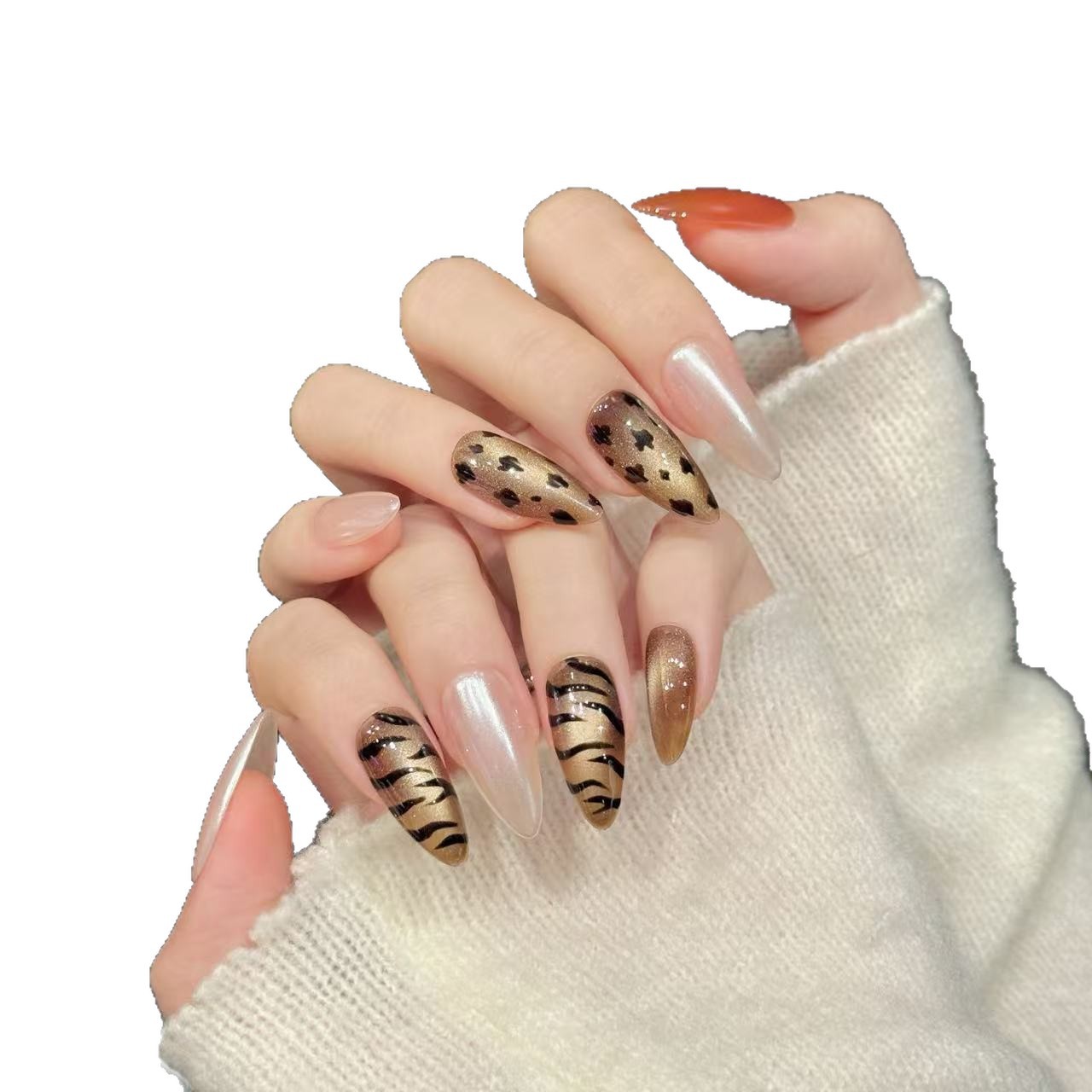 10pcs Handmade Almond Press On - Nail Art Zebra Design review and price