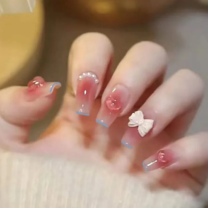 24Pcs/Set Fake Nails Art Bow P - Nail Art Love review and price