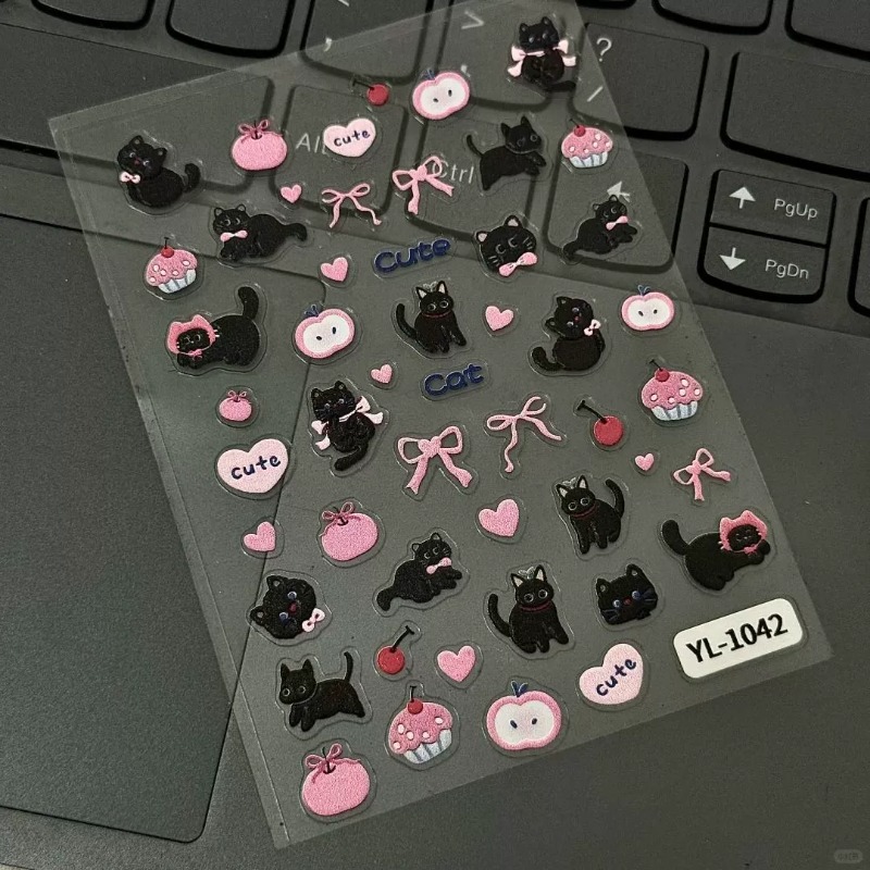 Cute Cartoon Bow Black Cat 3D  - Nail Art Jelly review and price