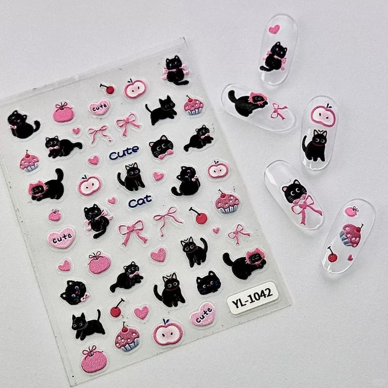 Cute Cartoon Bow Black Cat 3D  - Nail Art Jelly review and price