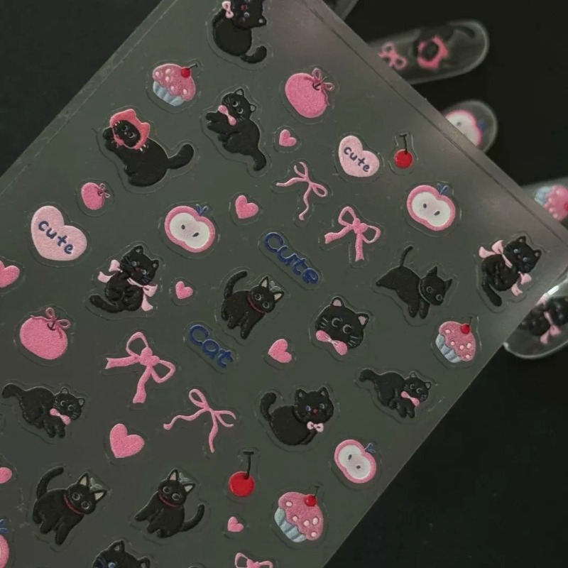 Cute Cartoon Bow Black Cat 3D  - Nail Art Jelly review and price