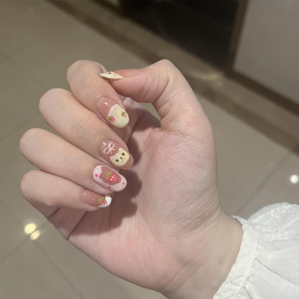 10Pcs Almond Press On Nails Wi - Nail Art Strawberry review and price