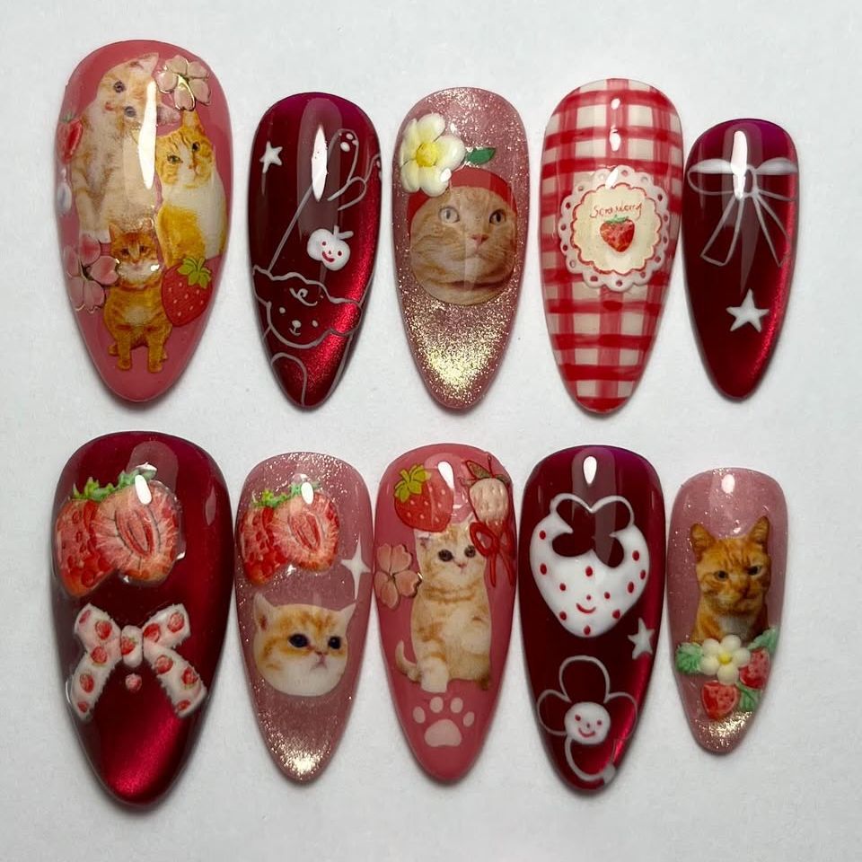 24pcs Strawberry Cat's Eye Pre - Nail Art Strawberry review and price